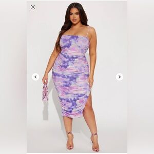 Fashion Nova Purple Ruched Slit Midi Dress